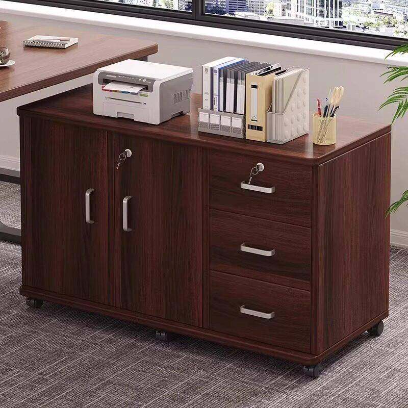 办公室文件柜桌下收纳柜办公柜置物边柜抽屉柜木质带锁矮柜收纳柜