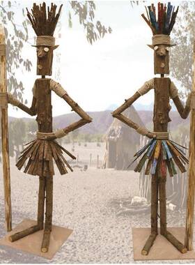 创意摆件部落酋长木头人偶站立式木头人户外露营布场原木装饰道具