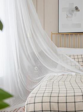 白色薄窗帘纱帘客厅室卧飘窗台田园风小清新梦幻新16580款纱白纱