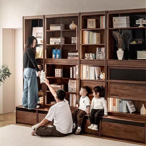 半茶伴木“星光组合书柜”北美黑胡桃组合柜满墙卡座书柜一体整墙