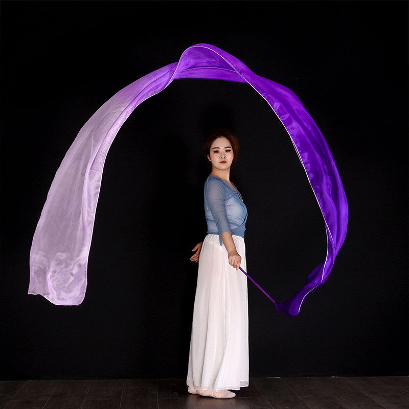 盛世鸿姿舞蹈带棒彩绸 飞天长绸敦煌舞彩带丝带 黄橙红渐变色丝绸