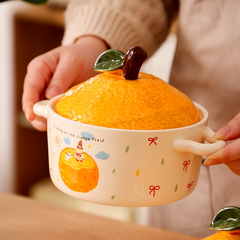橘子陶瓷泡面碗大容量带盖勺子宿舍方便面早餐碗女生日礼物伴手礼