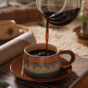 小众中古咖啡拉花杯高颜值杯碟套装 陶瓷咖啡杯轻奢复古法式