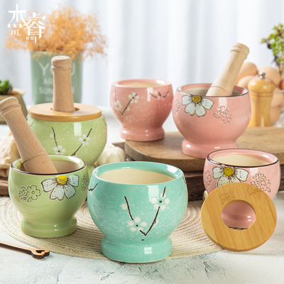 大号厨房压蒜泥神器蒜臼子臼家用 石头老式捣蒜器木传统把陶瓷泥