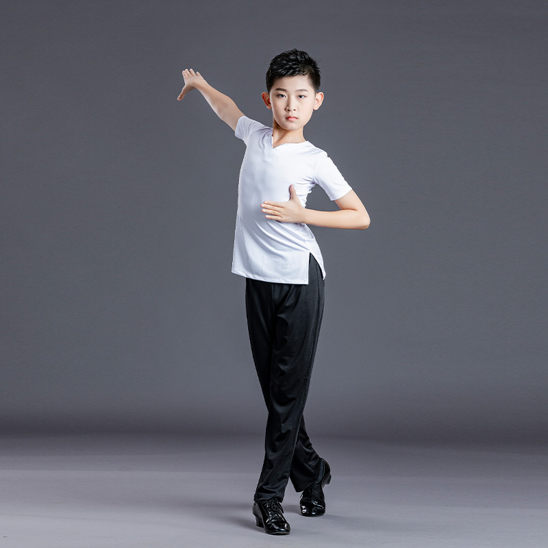 儿童拉丁舞服男h童套装o幼儿拉丁练功服男孩比赛训练舞蹈服夏季长