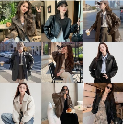 YJ2025新款法式复古皮衣外套女宽松显瘦百搭上衣