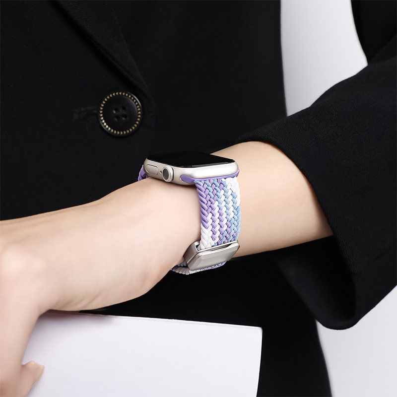 适用于苹果iwatchs10手表表带可爱小猫尼龙编织applewatchs9/s8夏季运动磁吸SE手表带Ultra2/1男女款百搭腕带