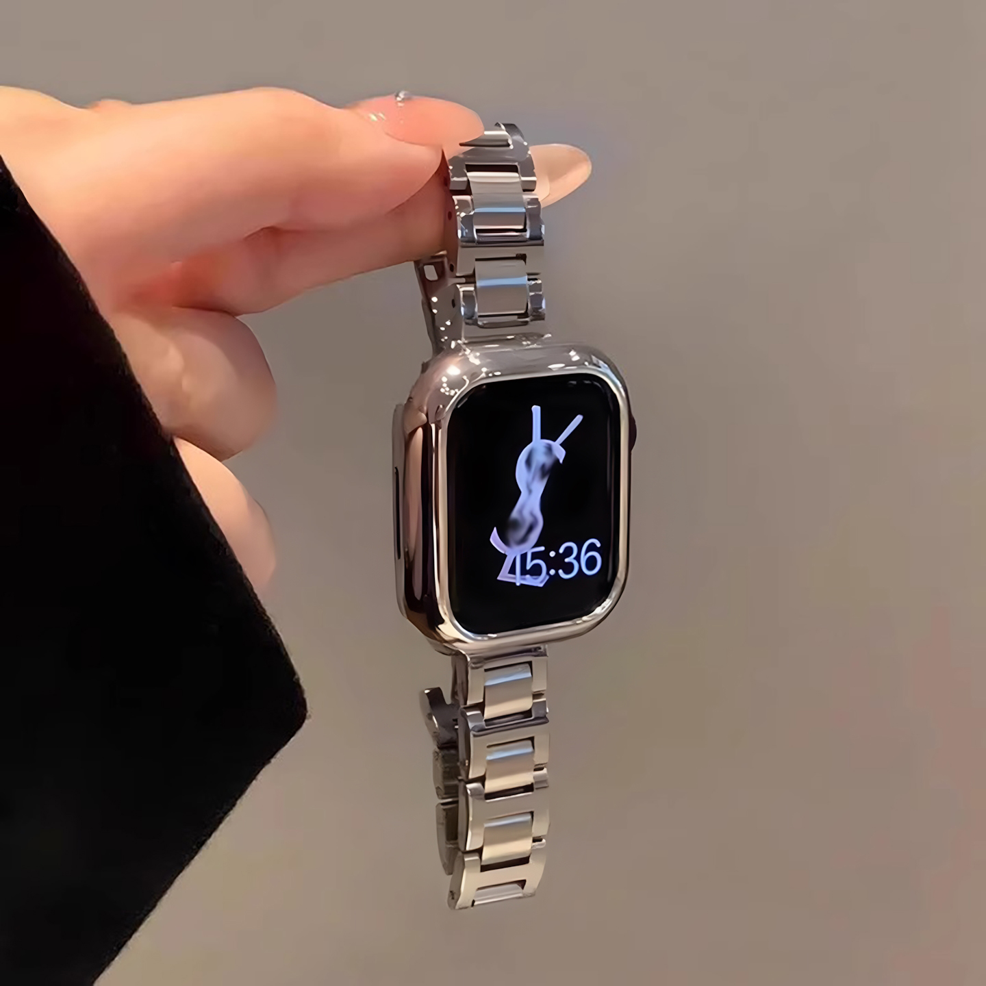 适用于苹果iwatchs10/9手表表带金属蝴蝶扣applewatch新款三株高级时尚高品质se个性女款Ultra夏季不锈钢腕带