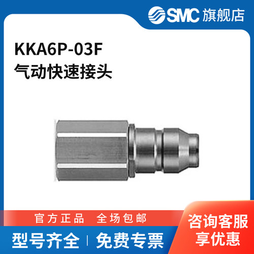 SMC官方正品KKA系列内螺纹连接器插头KKA6P-03F内螺纹Rc3/8不锈