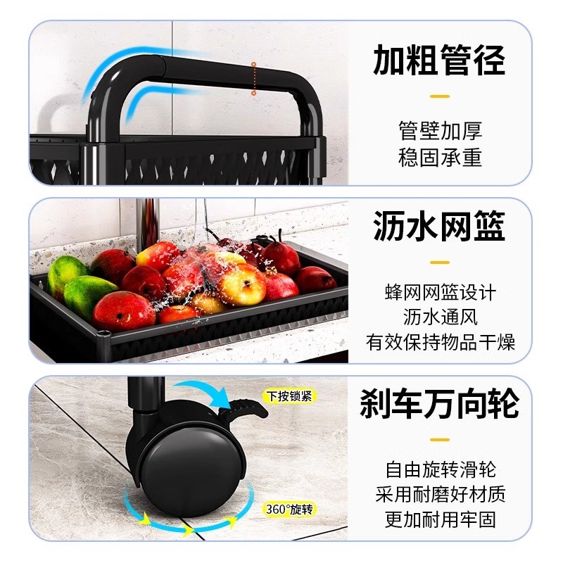 厨房置物架家用零食落地小推车多层客厅收纳书架移动果蔬菜篮架子