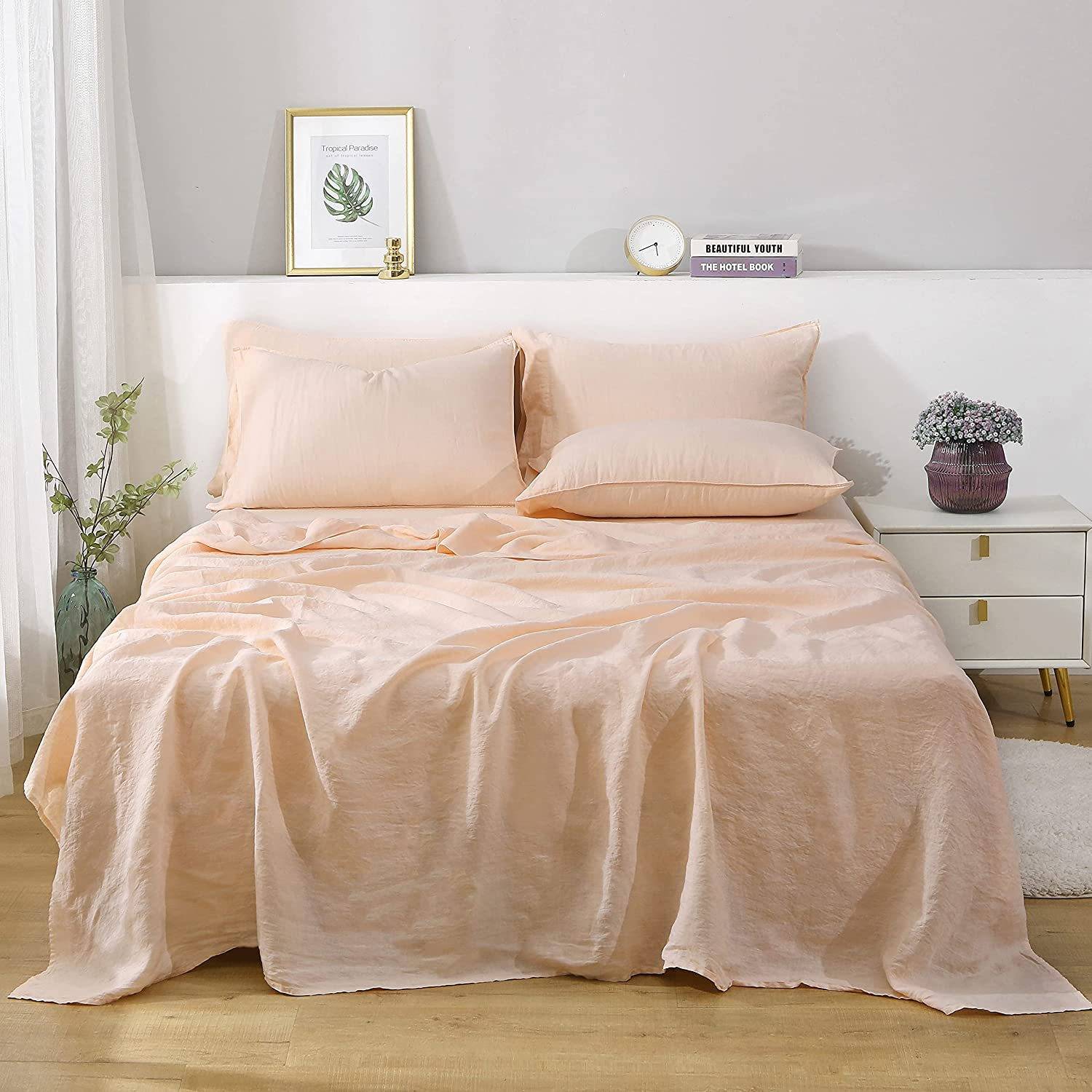 色织水洗亚麻面料 14支纯色280cm亚麻布料 家纺床品沙发窗帘蓝布