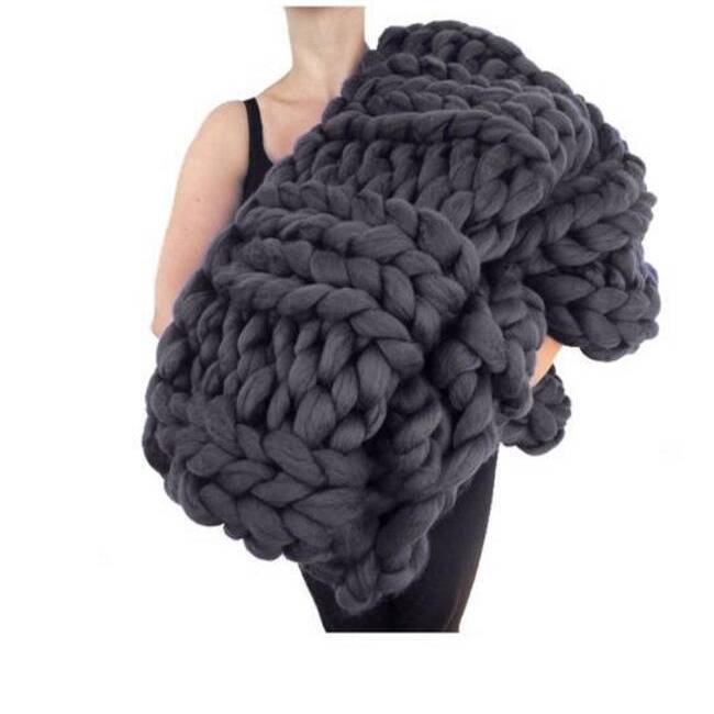 亚马逊新款粗毛线手工编织毯毛毯针织毯毛线毯子沙发盖毯粗线毯子