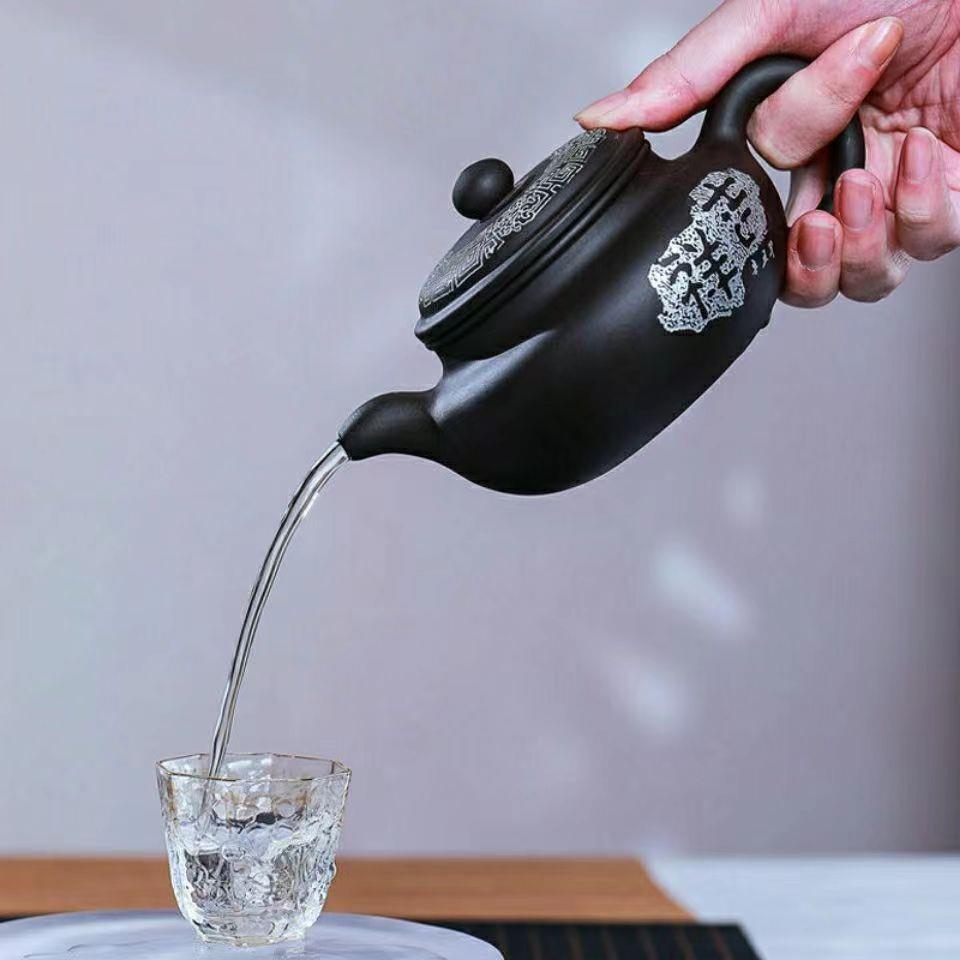 宜兴高紫TUQ祥砂壶原矿黑泥大容量仿古壶字吉如意档泡刻茶壶家用