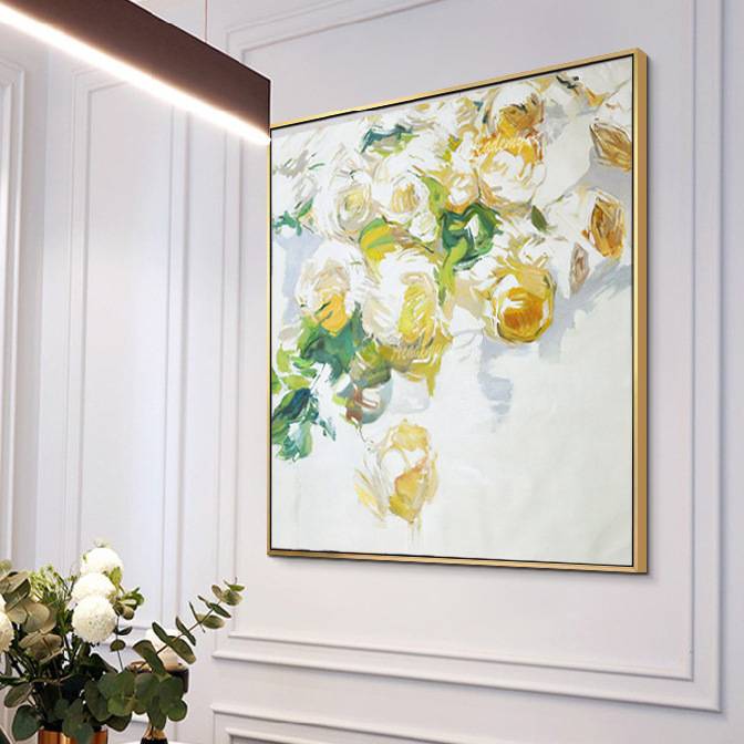 9N纯手绘l现代抽象油画装饰画法式客厅美式轻奢玄关挂画花卉万百图片