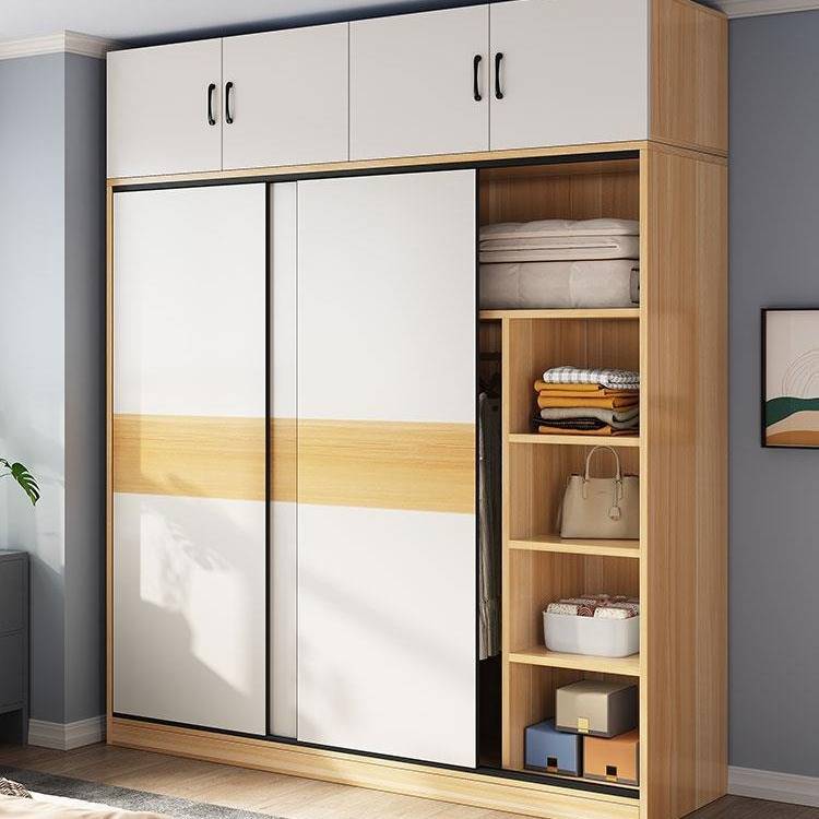 衣柜家用卧室小型推拉门出租房屋用柜子经济简易实木质儿童挂衣橱