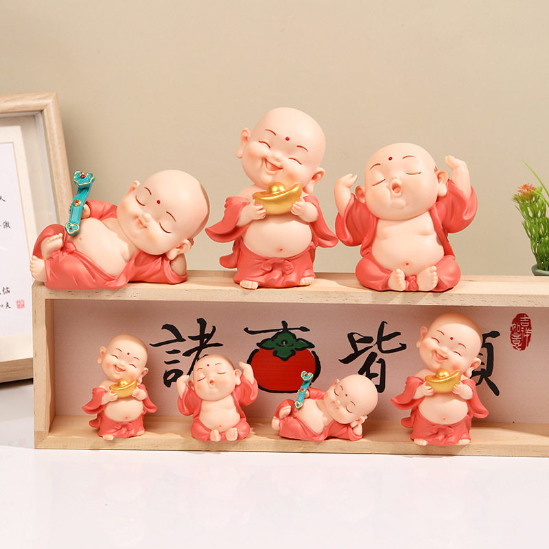 小弥勒搪胶摆件国风和尚系列沙弥可爱家居饰品礼物工艺品西天佛祖