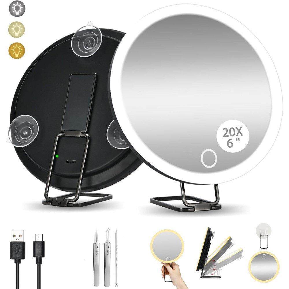 30倍20倍10倍放大化妆镜led充电带灯免安装旋转支架吸盘粉刺黑头