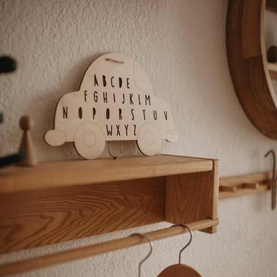 Ins风儿童房墙面装饰挂件木质英文字母装饰品小汽车水果造型挂件