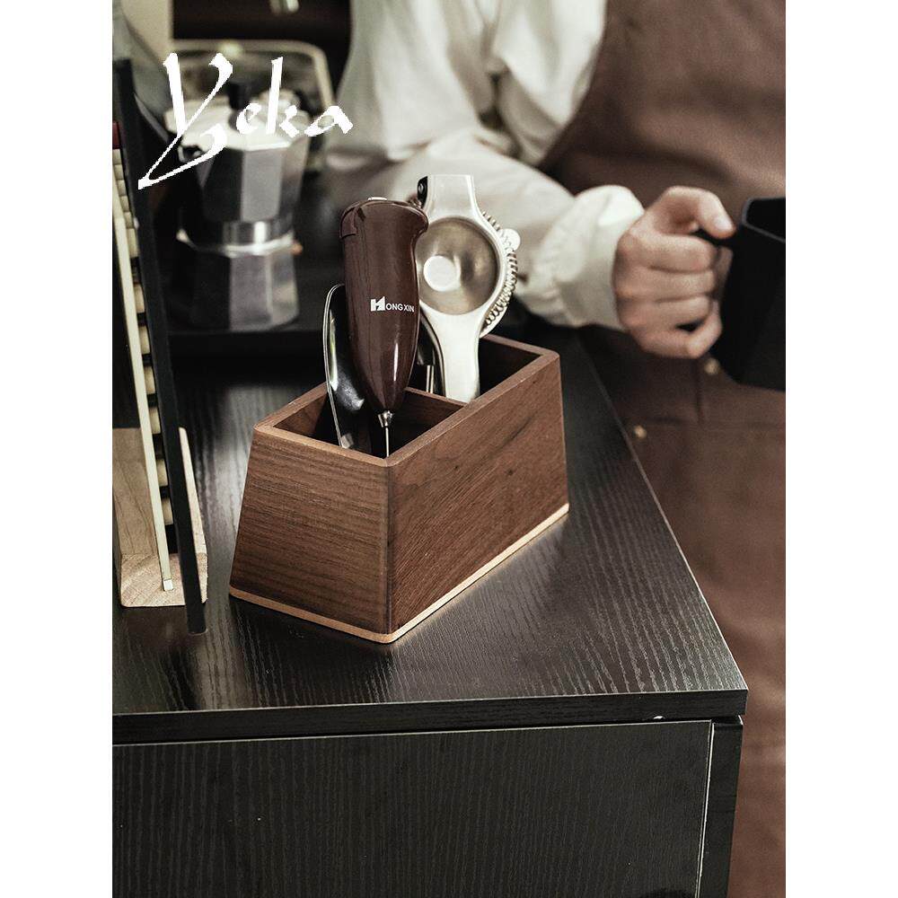 北美黑胡桃木咖啡工具器具收纳筒创意梯形搅拌棒吸管勺子储物盒
