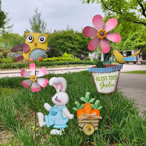 铁艺风车户外花园装饰旋转庭院园艺创意向日葵花阳台布置造景摆件