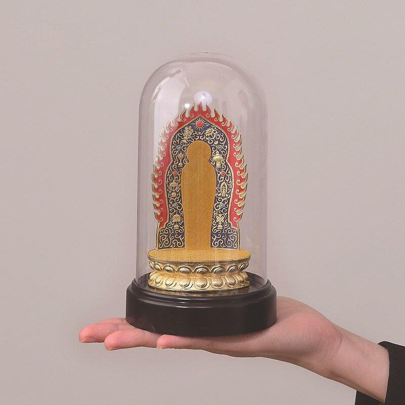 唐卡收纳盒金色多彩八宝纹莲台立体浮雕嘎乌盒小佛像底座文创摆件