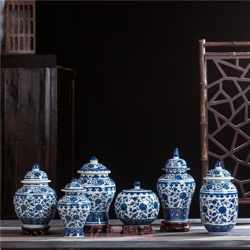 景德镇陶瓷彷古青花瓷将军罐博古架摆件家居储物罐药罐装饰工艺品