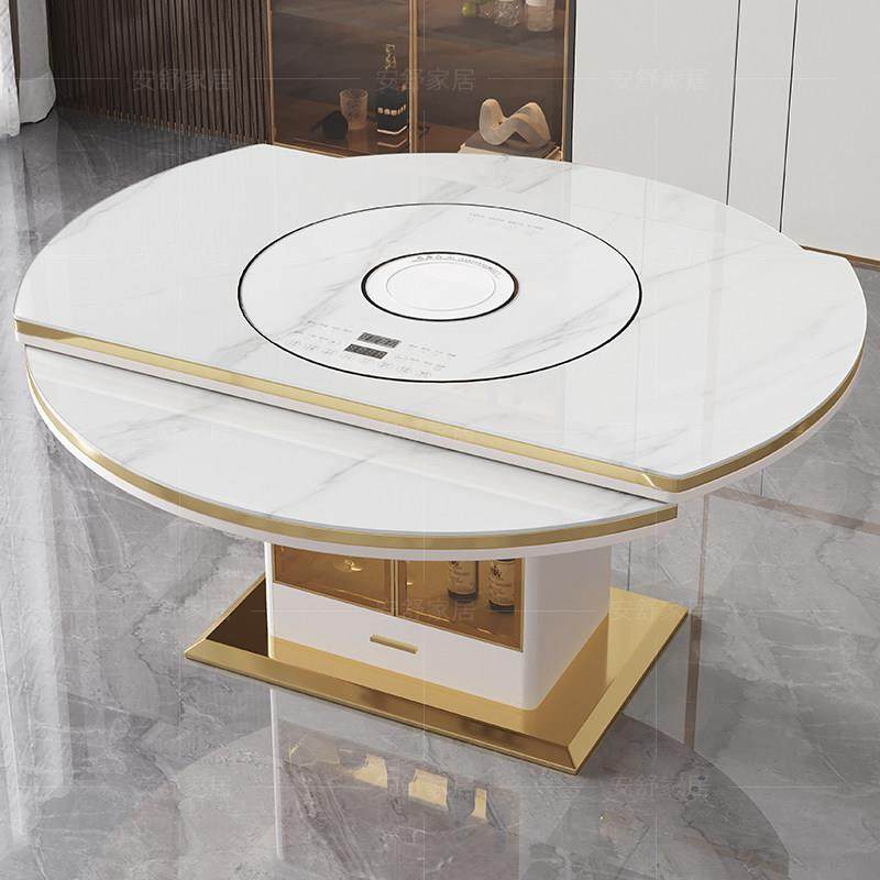 岩板餐桌椅组合家用小户型现代简约多功能伸缩内嵌转盘电磁炉圆桌,住宅家具,岩板餐桌,淘宝优惠券,粉丝福利购,淘宝优惠卷