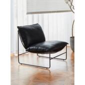 北欧设计师单人沙发休闲椅真皮小公寓卧室阳台铁单人沙发椅躺椅