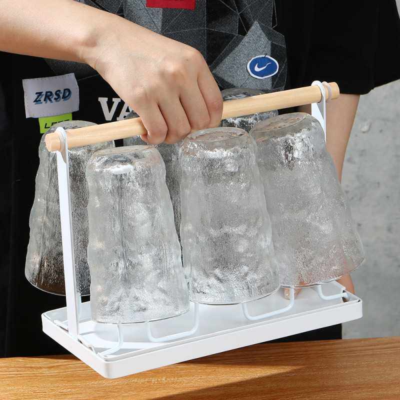 日式铁艺沥水杯架家用木柄水杯架带托盘杯子架厨房杯具收纳置物架,家庭/个人清洁工具,杯架,淘宝优惠券,粉丝福利购,淘宝优惠卷