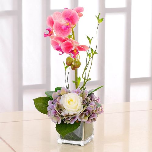 蝴蝶兰花艺玻璃花瓶家居装饰摆件室内K客厅餐桌茶几假花艺摆设