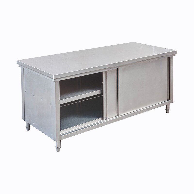 饭店不锈钢d橱柜工作台推拉门设计可调节餐厅碗碟厨具置物柜操作