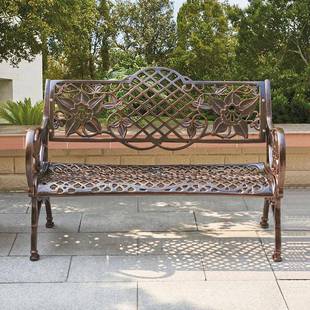 户林外铸铝公园椅 室外09-01长靠条防锈铁艺多人长凳休闲游乐场园