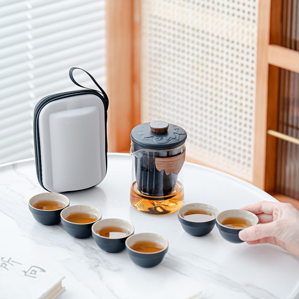 户外功夫茶杯日式泡茶壶商务礼品小套装旅行茶具玻璃便携式快客杯