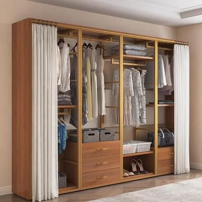 开放式衣柜衣帽间挂衣杆步入式金属衣架卧室落地铁艺实木收纳架子