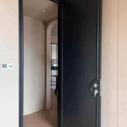 黑色复古法式奶油风实木烤漆圆弧拱形单开门复合卧室房间门卧室门