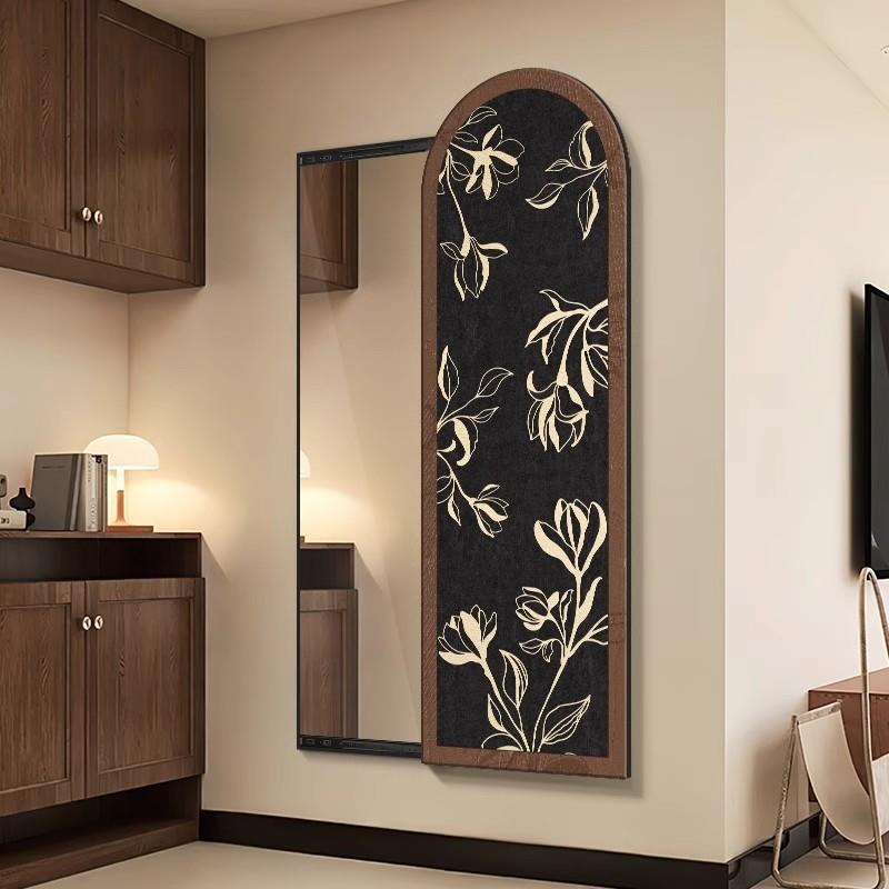 中古风隐藏式全身镜装饰画法式复古玄关挂画试衣镜隐形可推拉壁画