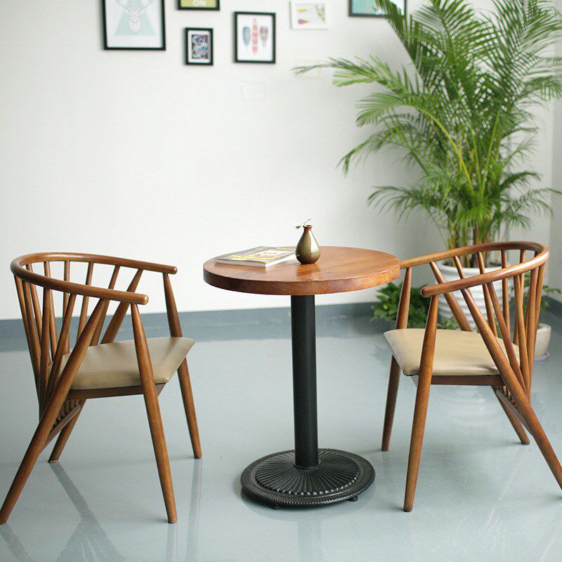 实木双人商用接待成套桌椅组合西餐厅酒吧铁艺圆桌创X意休闲桌椅