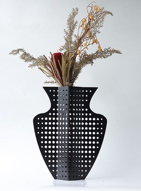 样板房售楼部镂空植绒彩色金属抽象花瓶I茶几飘窗台面设计师款摆