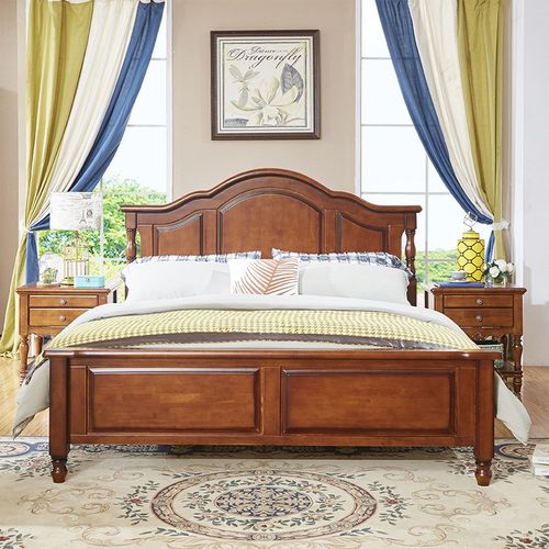 美式乡村全实木床1米8大床1x.5米欧式高箱双人床胡桃色怀旧衣柜