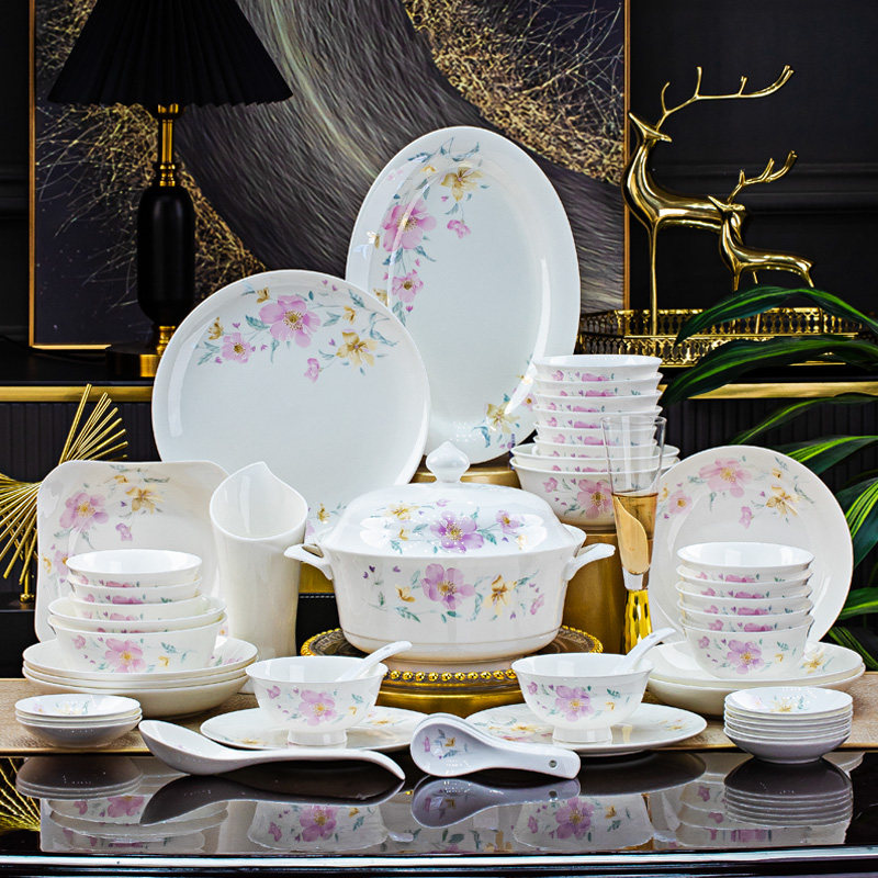 景德镇轻奢素雅致新中式骨瓷餐具碗碟家用套装景德镇吃饭碗盘2025