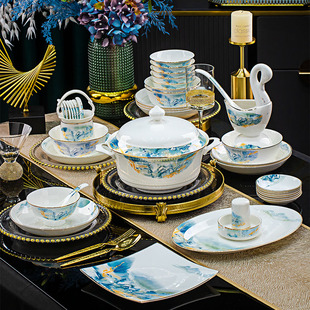 碗家用2025新款景德镇轻奢骨瓷餐具套装碗碟套装家用乔迁新居碗盘