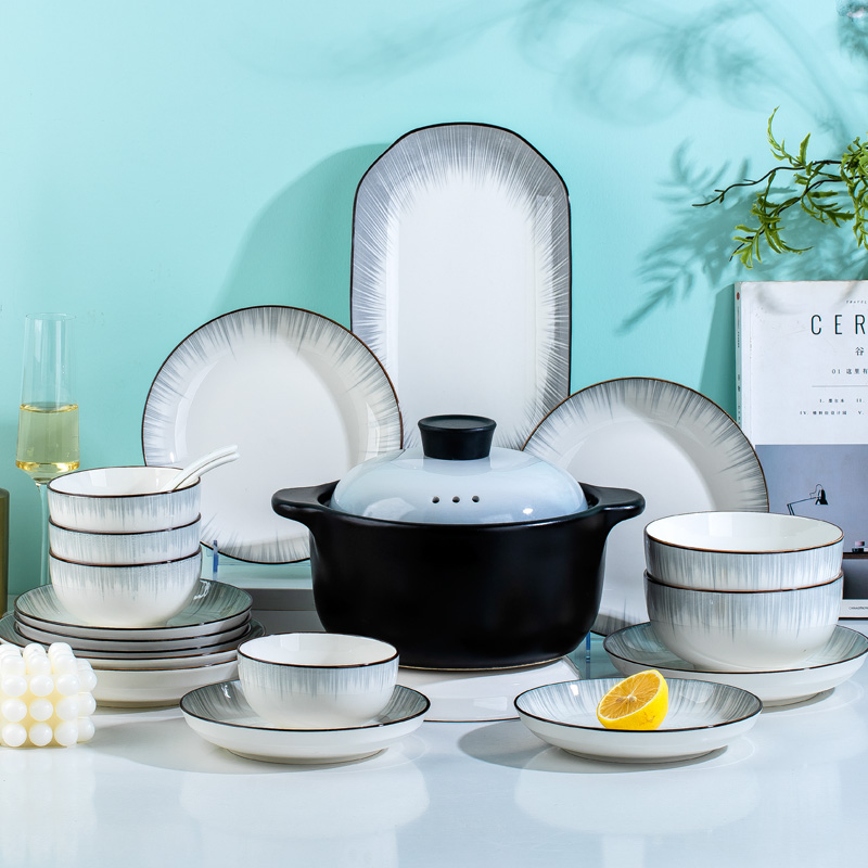 釉下彩家用简约现代碗碟套装