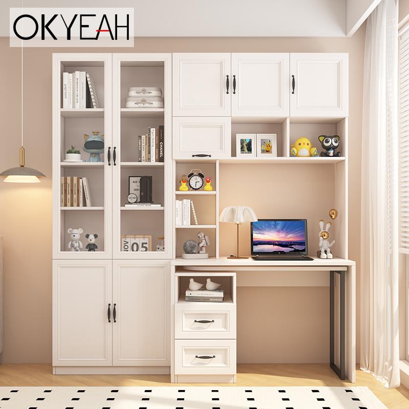 书柜书桌一体组合台式电脑桌卧室家用多功能书架旋转学习桌可定制