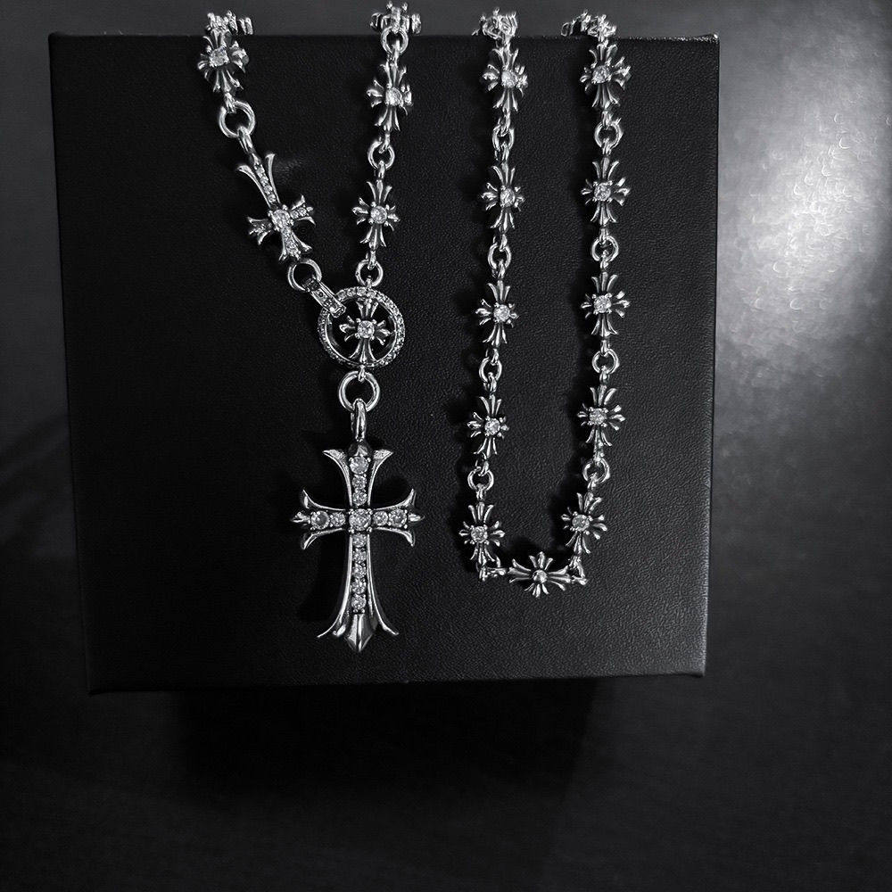 thumbnail for KLX925 silver diamond-encrusted cross telescopic necklace European and American style high-end punk retro trend men's and women's necklaces