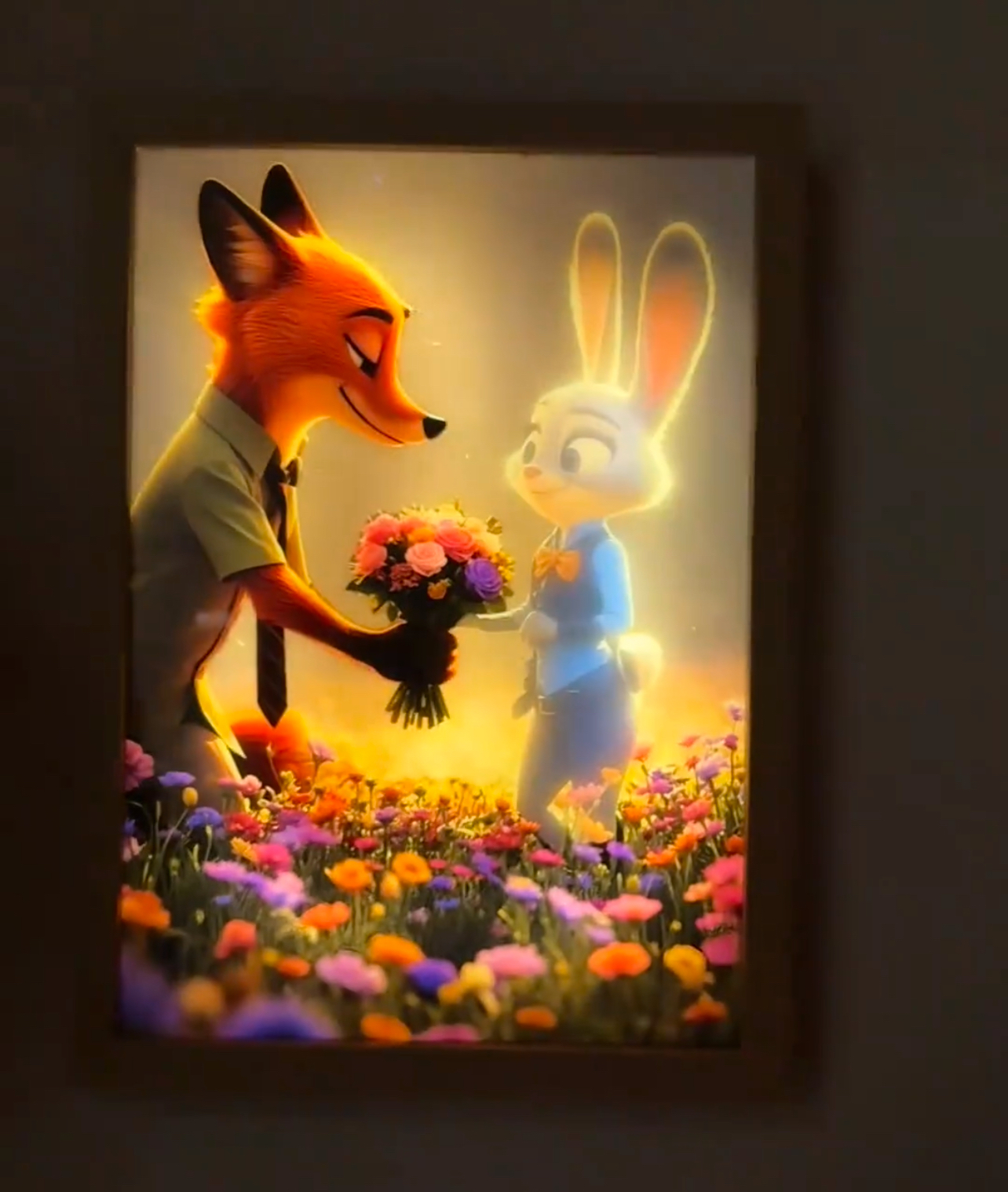 灯光画电影周边狐狸和兔子送花花宿舍摆台小夜灯房间相框小夜灯