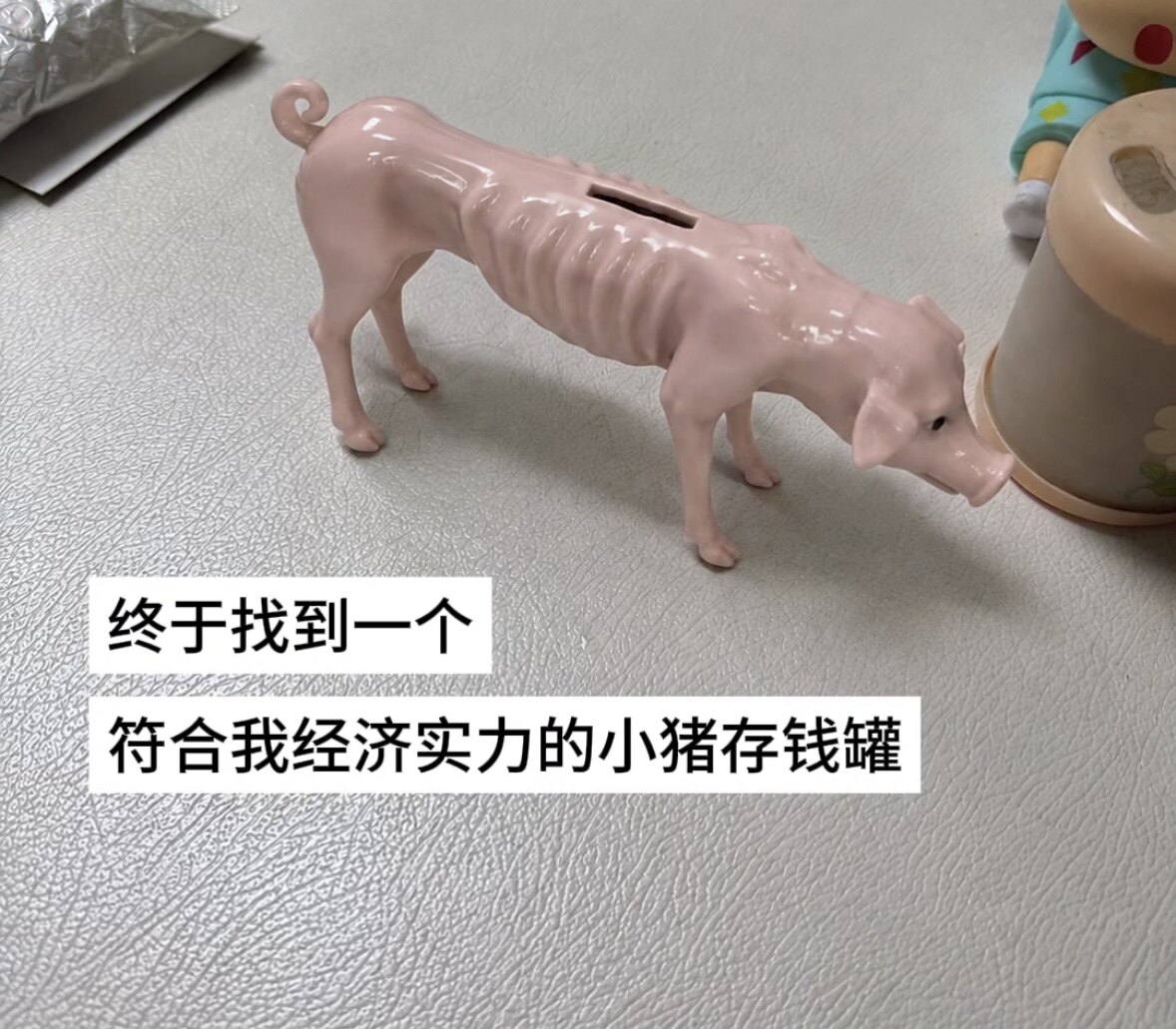 骨瘦如柴陶瓷小猪存钱罐趣味搞笑卡通儿童储蓄罐摆件创意生日礼物