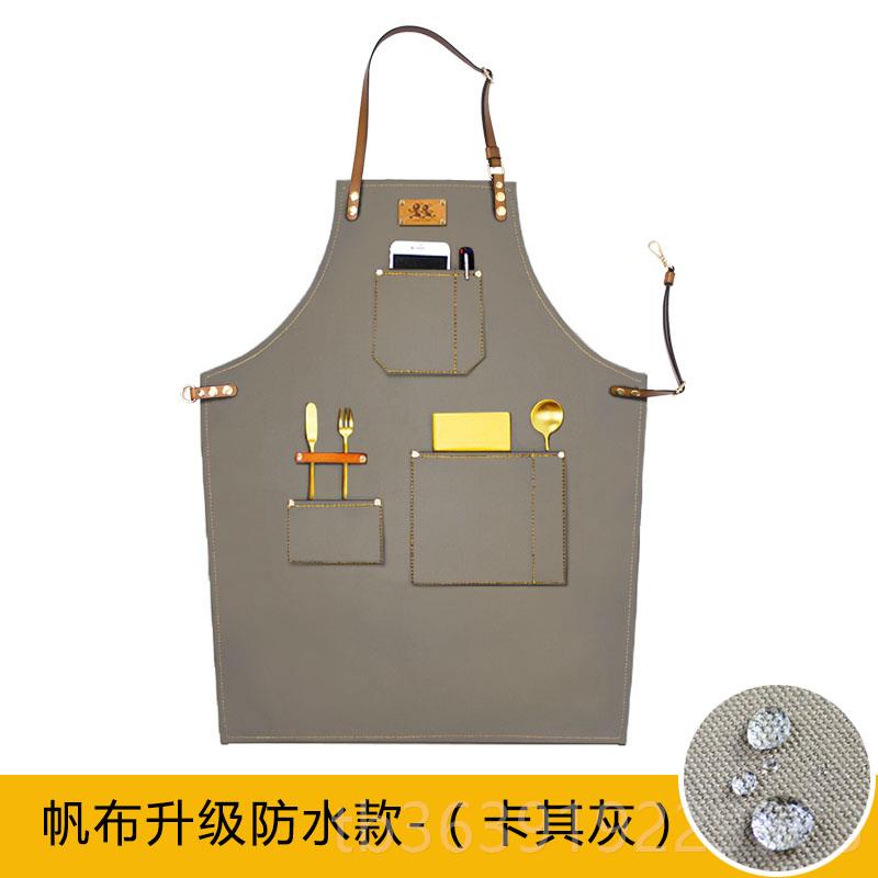 正品防水帆布黑真皮LOGO制定美发咖啡师家用房厨烘焙工作服色牛仔
