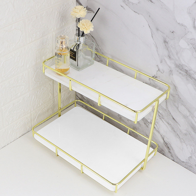 卫生间洗漱台大理石置物收纳架洗手台浴室双层金属架落地储物神器