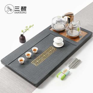 家用客厅带电磁炉一体烧水茶台套装 整块天然乌金石茶盘茶具套装