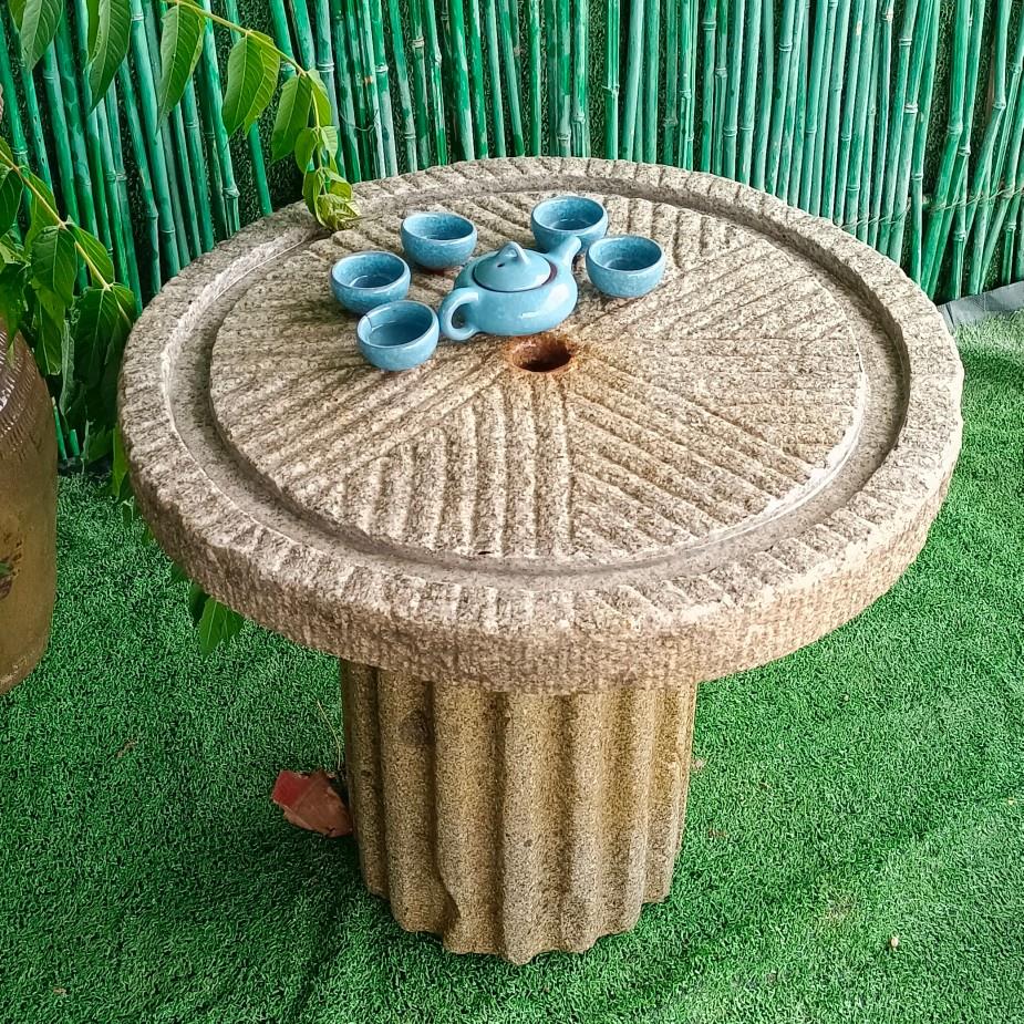 老石磨石检查台磨盘覆古怀旧室内庭院民宿展示屋木架茶几茶海